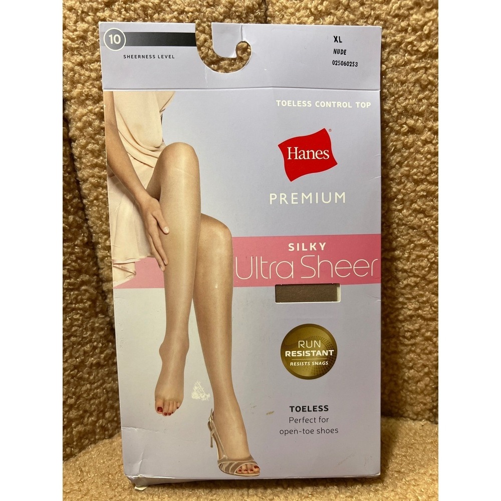 Hanes Premium Silky Ultra Sheer Toeless Control Top Tights Nude XL Run Resistant